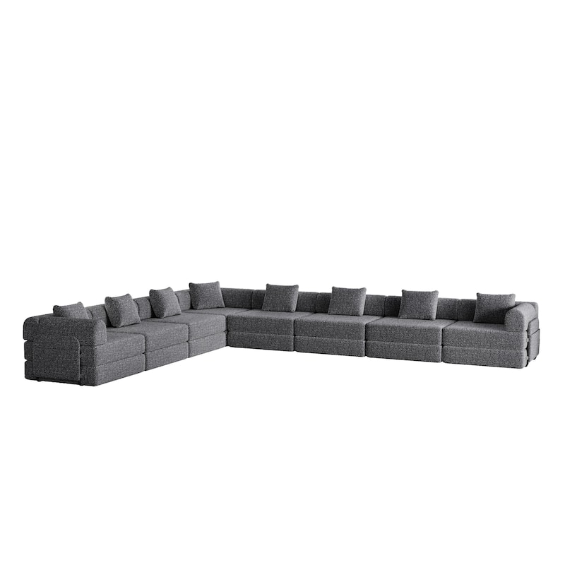 8 Seater Folding Couch Modular Chenille Sectional Sofa Freely Combined Sleeper Sofa Bed with Storage Pockets and Anti-slip Pads