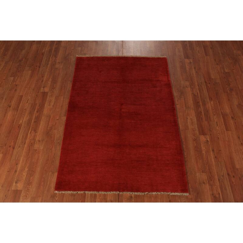 Red Gabbeh Modern Rug Handmade Solid Tribal Wool Carpet - 3'5" x 5'0"