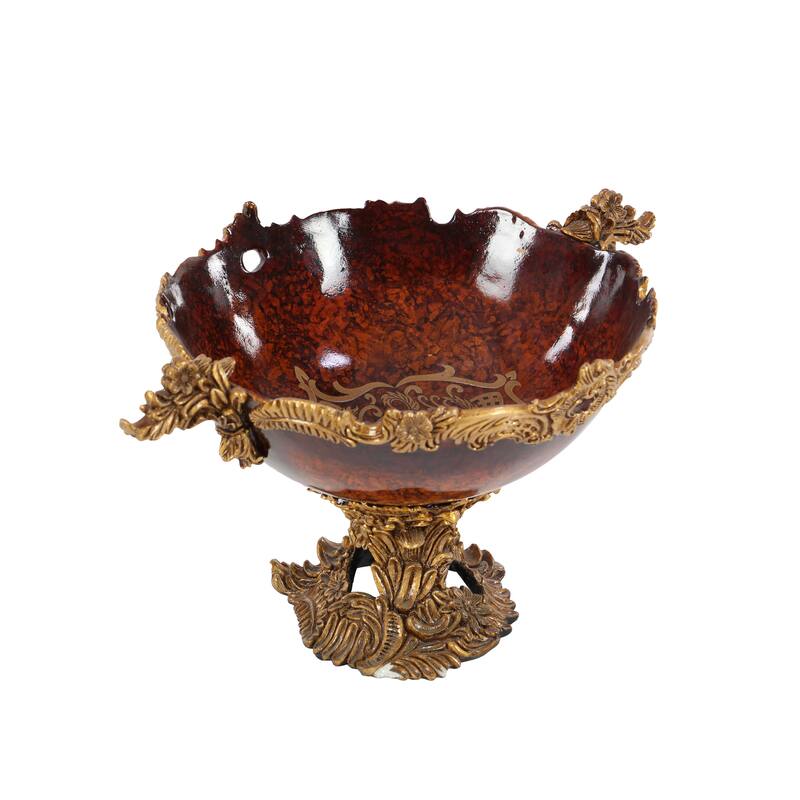 Gold Polystone Intricately Carved Arabesque Leaf Decorative Decorative Bowl