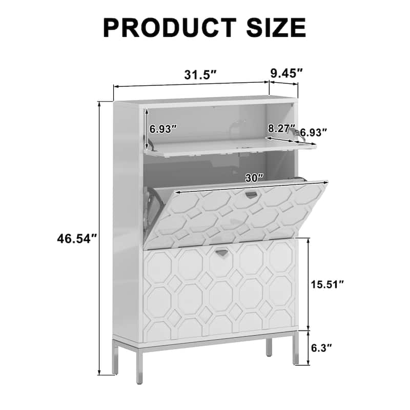 Clihome Shoe Organizer 24 Pairs Wood Shoe Storage Cabinet with Drawers