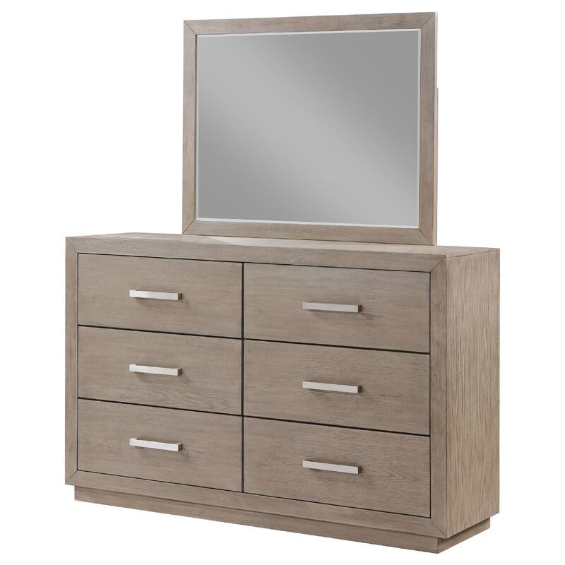 Keno Wide Dresser with Mirror, 6 Drawer Bar Handles, Barley Brown Wood