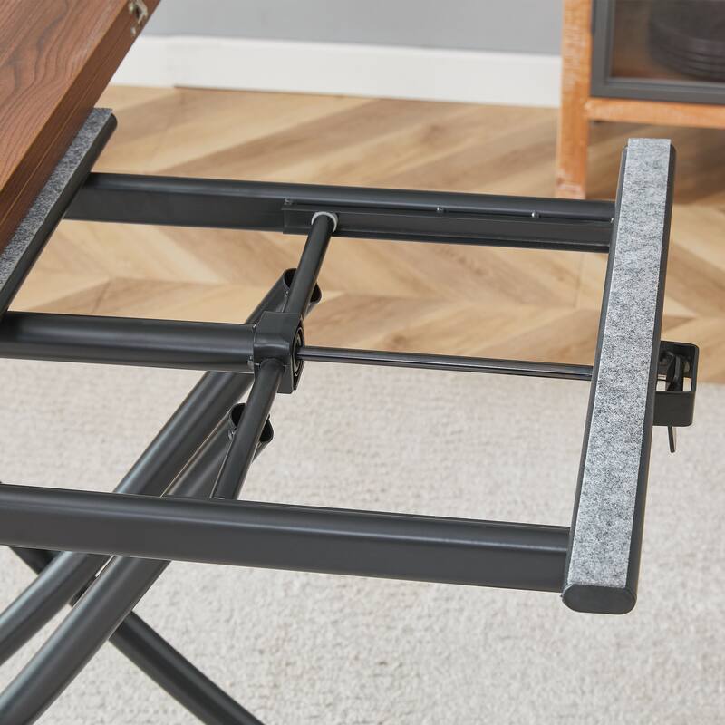 5-Piece Square Folding Dining Table Set, Wooden Lifting Dining Table with Dark Gray Linen Fabric Chairs for Small Spaces