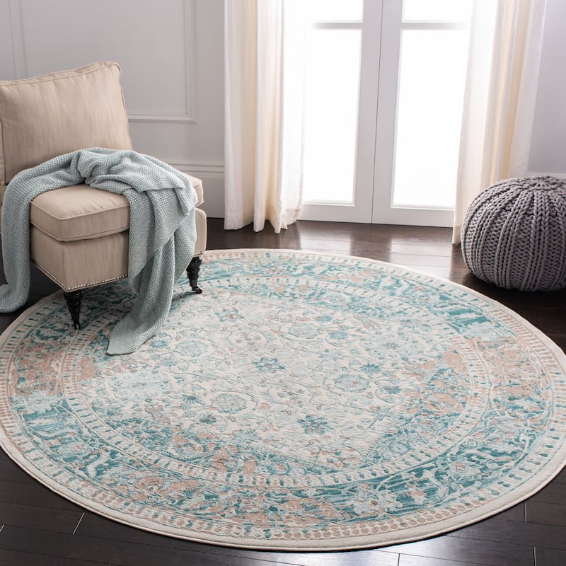 SAFAVIEH Passion Eileen Vintage Distressed Boho Oriental Rug - 6'7" Round - Turquoise/Ivory