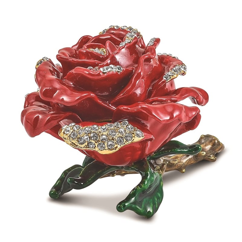 Curata Pewter Crystals Gold-Tone Enameled Rosa Red Rose W/Ring Pad ...