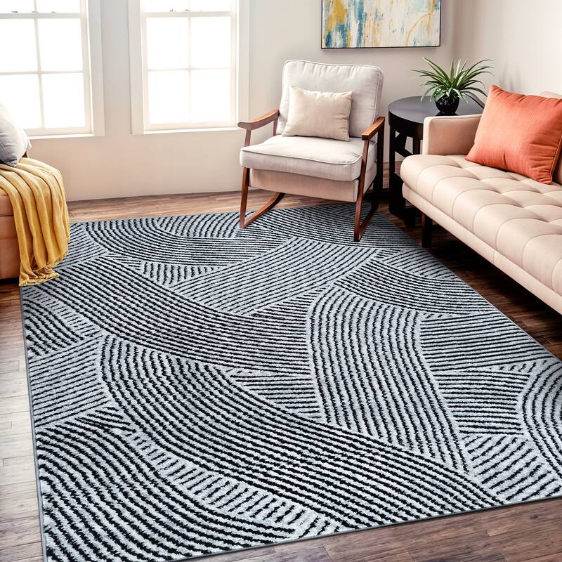 World Rug Gallery Bohemian Stripe Waves Area Rug - 7' 10" x 10' - Rectangle