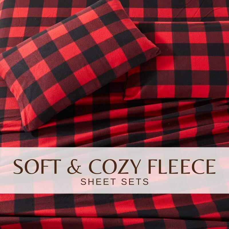 Great Bay Home Super Soft Extra Plush Plaid Fleece Bed Sheet Set