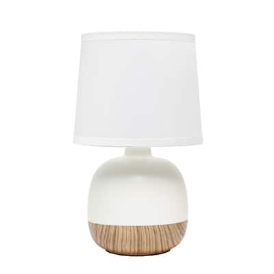 Simple Designs Petite Mid Century Table Lamp, Dark Wood and Light Gray - N/A