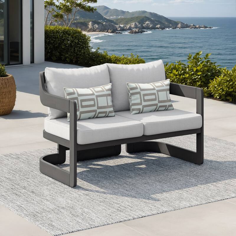 Corvus Rosario Acacia Outdoor Loveseat with Olefin Cushions and Sunbrella Pillows