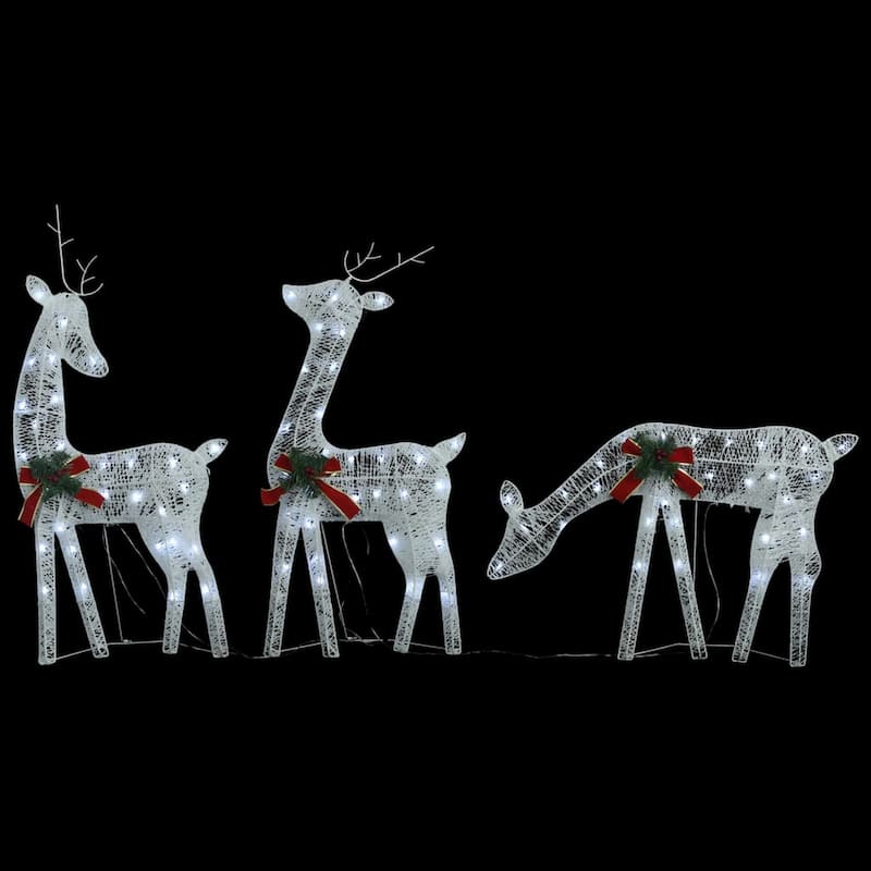 Outdoor 3 Reindeer Christmas Decoration, 90 Cool White LEDs, Steel - Cool White, Red