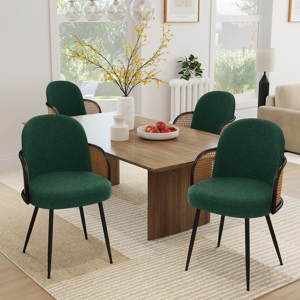 Fabric Upholstered Rattan Dining Chairs with Arms (Set of 2/4) - 21.8" W x 24.2" D x 33" H