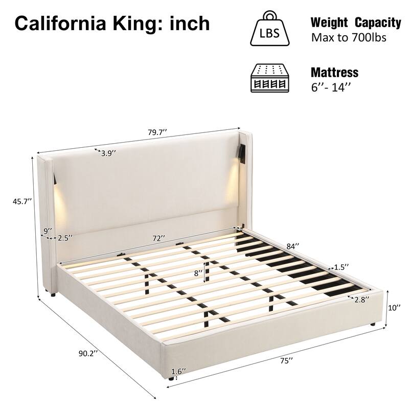 Christopher Knight Home- Cassie Upholstered Bed Frame with Reading Lamp & USB Port