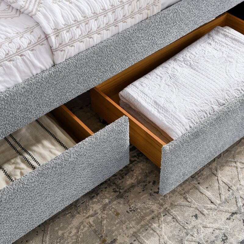 Upholstered sofa bed with drawers