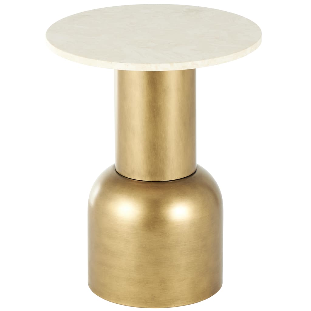 Metal Pedestal Accent Table with Cream Marble Tabletop - Gold - Roche River Decor