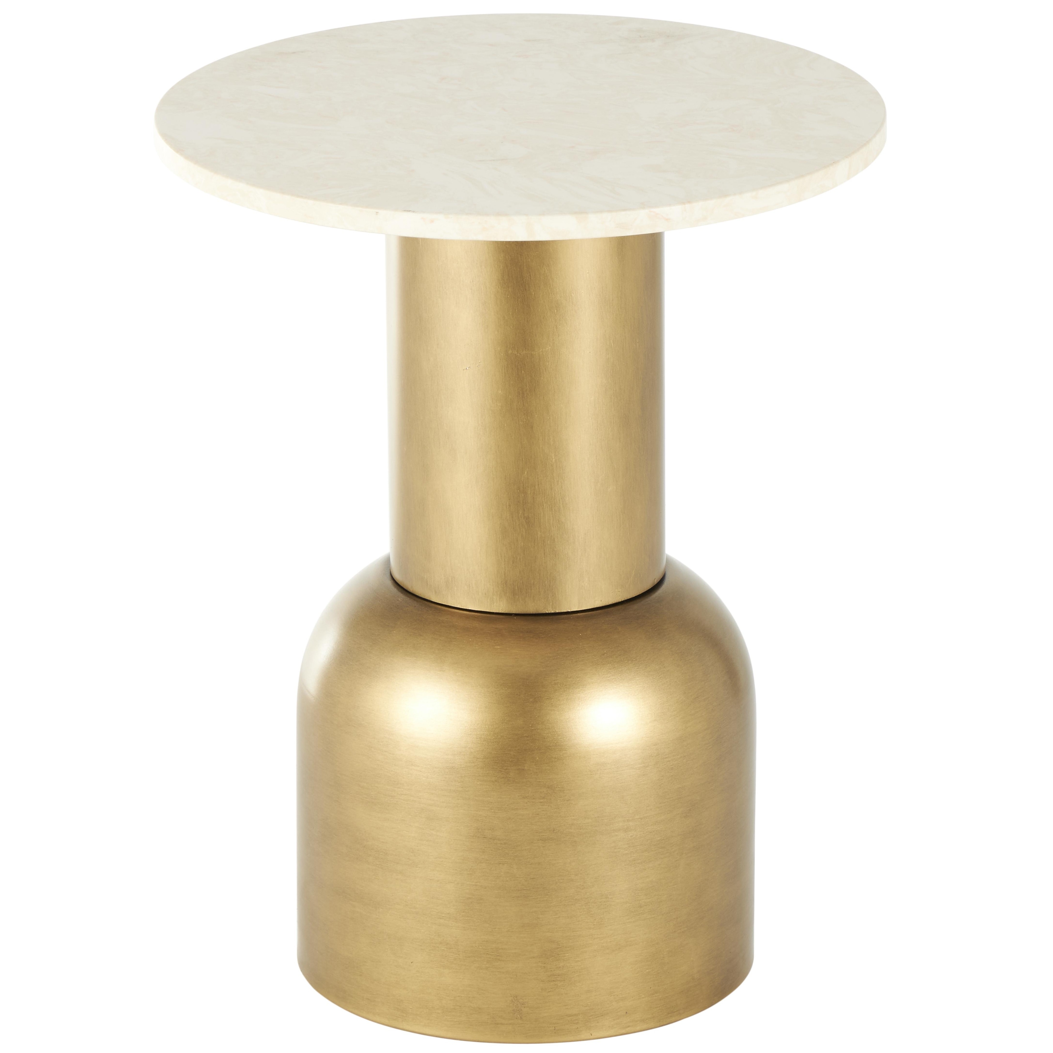 Roche River Decor - Metal Pedestal Accent Table with Cream Marble Tabletop - Gold