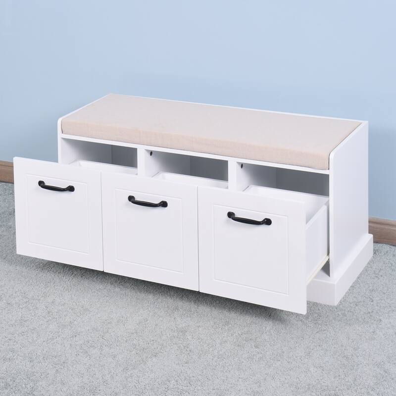 Wooden Entryway Shoe Living Room Storage Bench with White