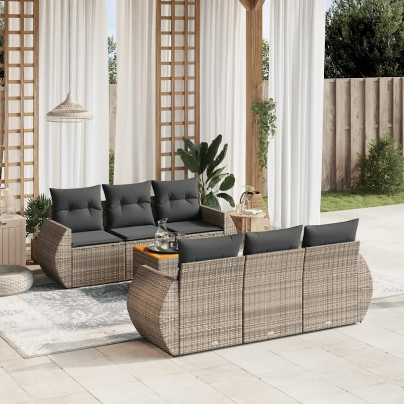 vidaXL Patio Sofa Set with Cushions Outdoor Furniture 7 Piece Poly Rattan - 24.4 x 27.6 x 27.2 - Grey