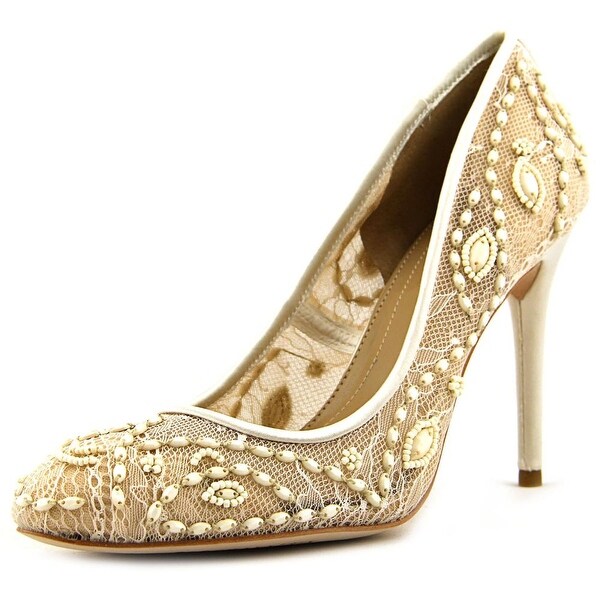 BCBG Max Azria Bettie Women Round Toe Canvas Ivory Heels