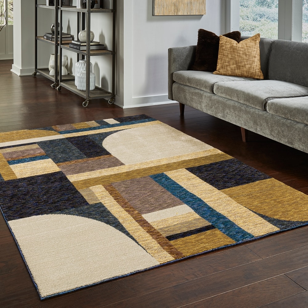 Style Haven Stephan Art Deco Inspired Geometric Blue/ Gold Area Rug