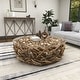 preview thumbnail 62 of 63, Brown Driftwood Handmade Collage and Pedestal Base Coffee Table with Tempered Glass Top - 48" round x 16"