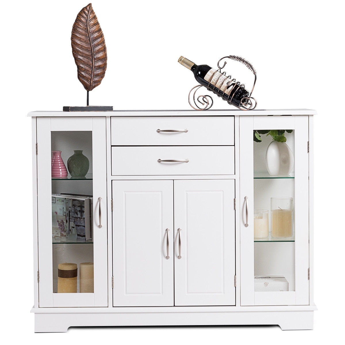 Shop Costway Buffet Storage Cabinet Console Cupboard W Glass Door