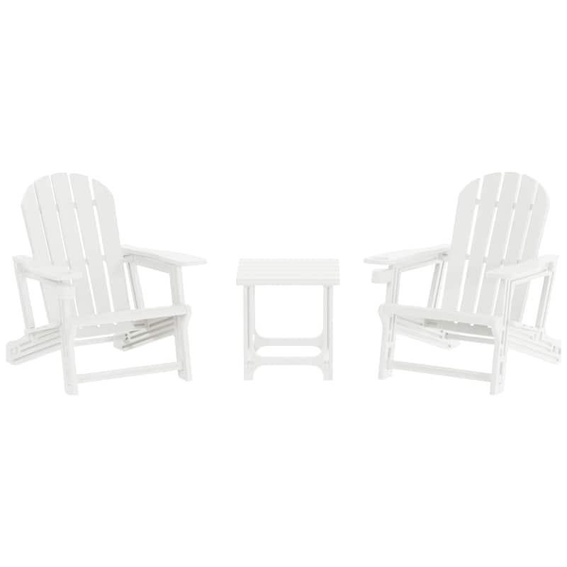 Coastline Outdoor Poly 3-Piece Set Adirondack Chair with Side Table - White