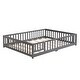 preview thumbnail 3 of 6, Simple Lodge Design Full Size Platform Bed,Solid Pine Wood Bed Frame with Fence,Safety Guardrails with Door