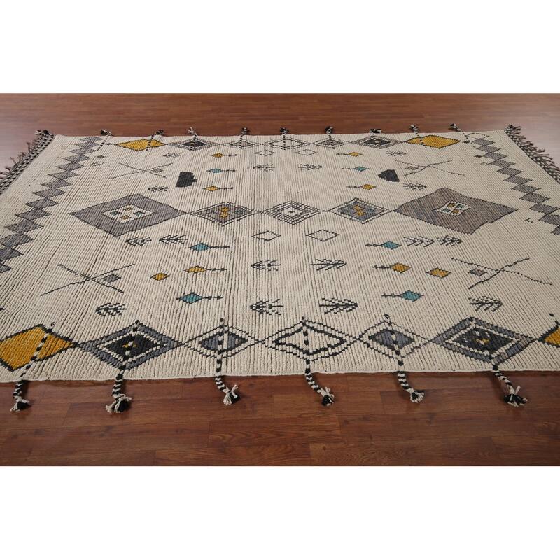 Geometric Moroccan Area Rug Hand-Knotted Wool Carpet - 6'8"x 11'0"