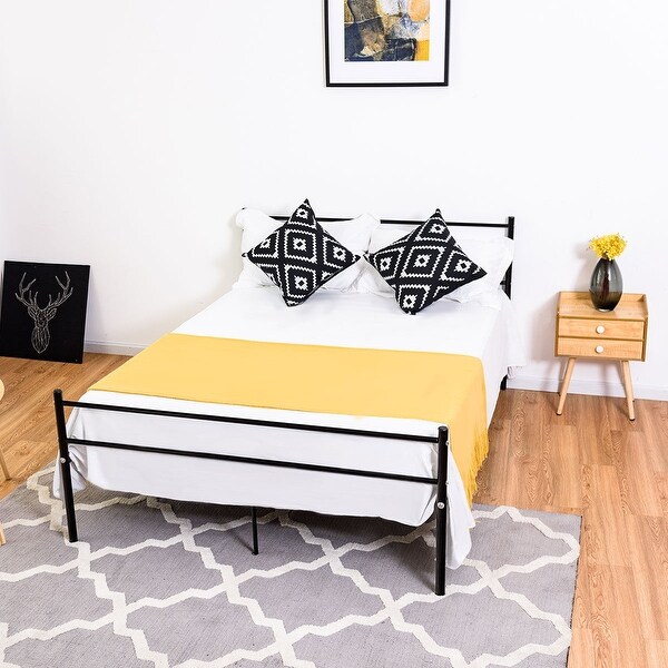 Wood Slats Metal Bed Frame Platform Bedroom Mattress Foundation
