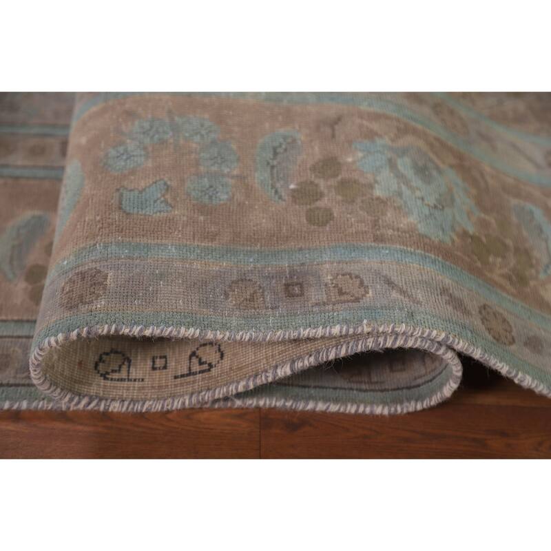 Hand Knotted Oriental 100% Wool Carpet Traditional Floral Brown Tabriz Area Rug - 9' 4'' X 6' 8''