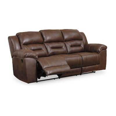 Aky 90 Inch Manual Recliner Sofa, Cushioned Seat, Dark Brown Faux Leather