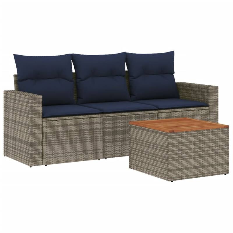 vidaXL Patio Sofa Set with Cushions Outdoor Furniture 4 Piece Poly Rattan - 25.8x 24.4x 27.2