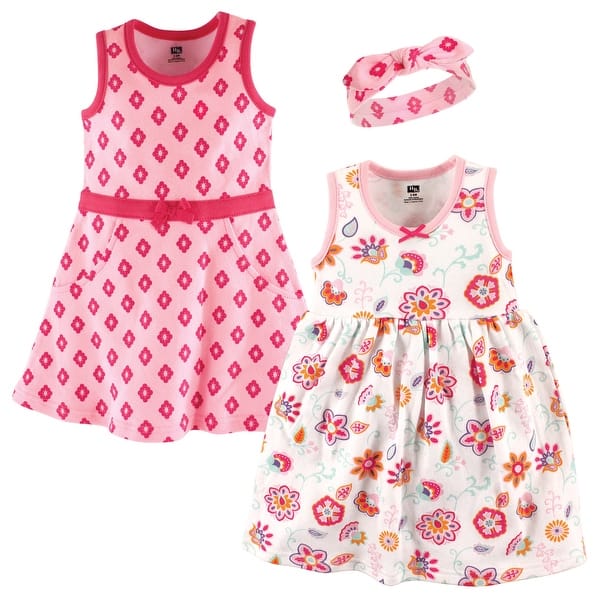 slide 1 of 1, Hudson Baby Infant Girl Cotton Dress and Headband 3pc Set, Floral 0-3 Months - Floral