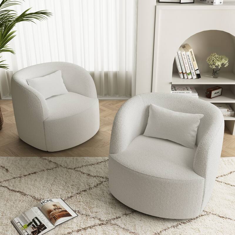 Set of 2 Single Accent Chair Teddy Swivel Barrel Chairs