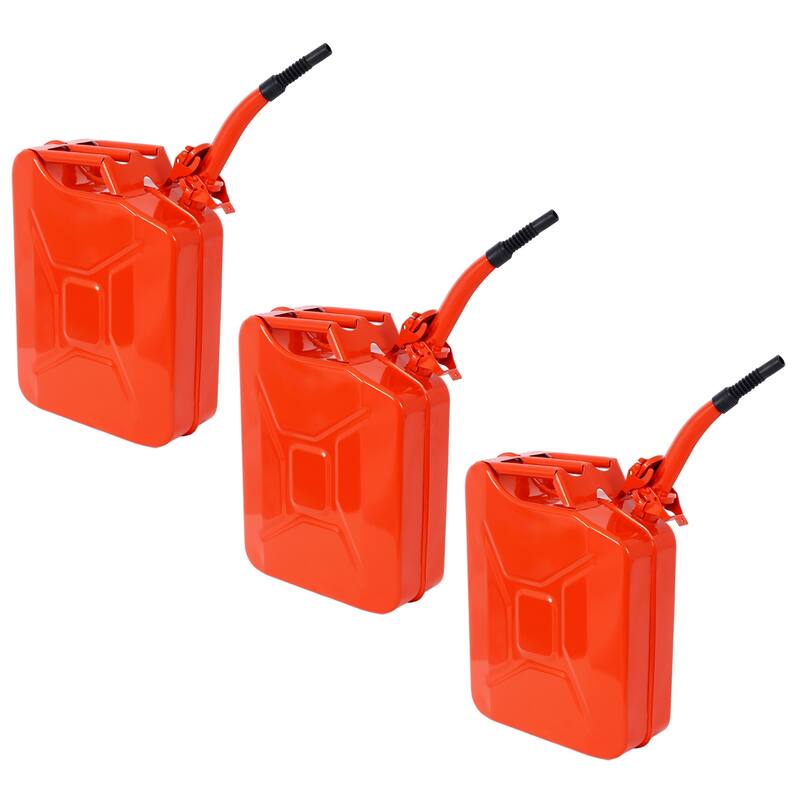 Set of 3 Portable 5 Gallon Jerry Fuel Can with Flexible Spout
