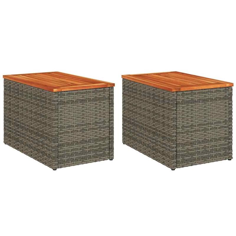 vidaXL Patio Side Tables Side Coffe Tea Table 2 Pcs Poly Rattan Solid Wood - 13.4 x 21.7 x 14.6 in