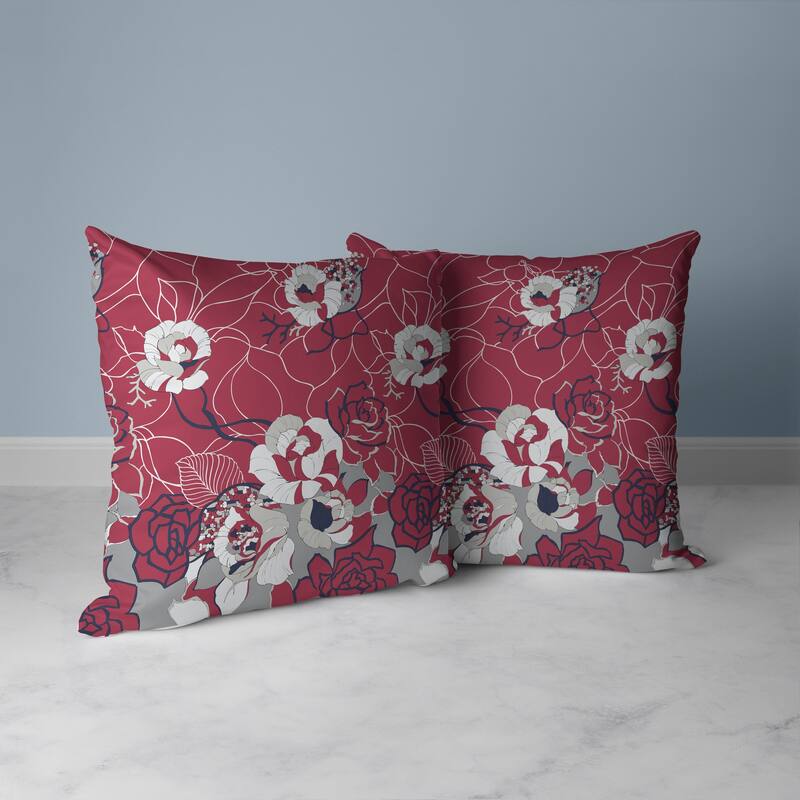 Regal Rose Retreat Faux Suede Reversible Throw Pillow Red and Silver