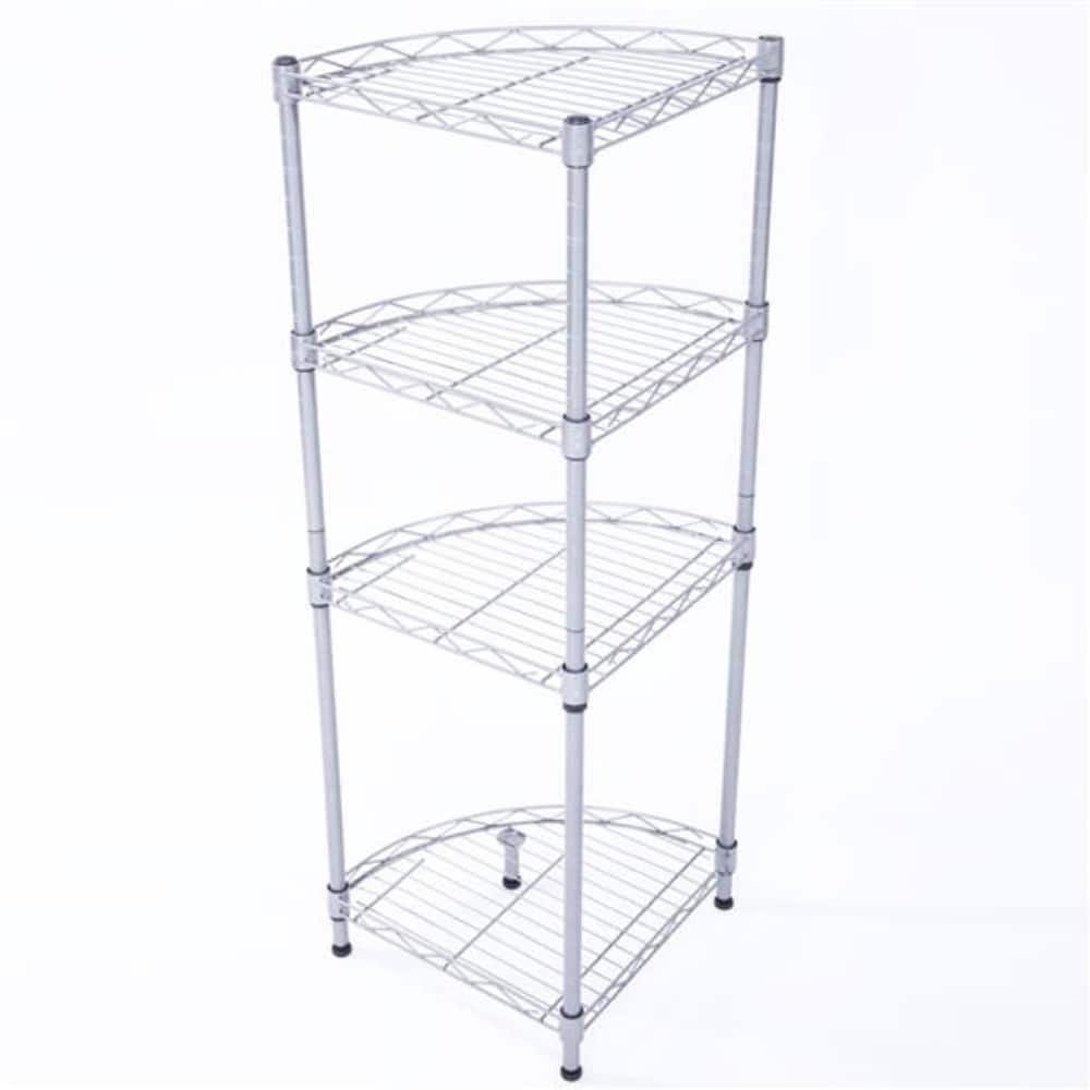 Fan-shaped Carbon Steel Metal Assembly 4-Tier Storage Rack Silver Grey - 11.81" x 11.81" x 35.43"