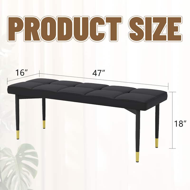 Roomfitters 47"/59" PU Shoe Bench with Gold Metal Legs, Entryway Seat for Bedroom, Living Room and Hallway, Black