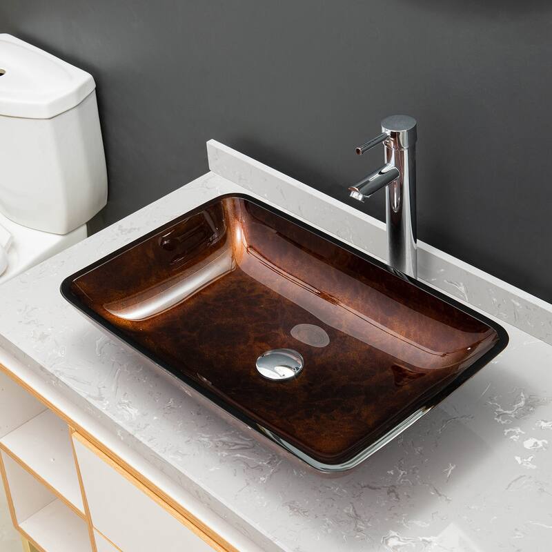 Vinnova Glass Rectangular Vessel Bathroom Sink without Faucet