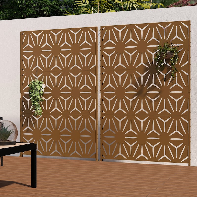 Outdoor Privacy Screen with Stand for Patio Garden Metal Fence - Brown - 005-Star