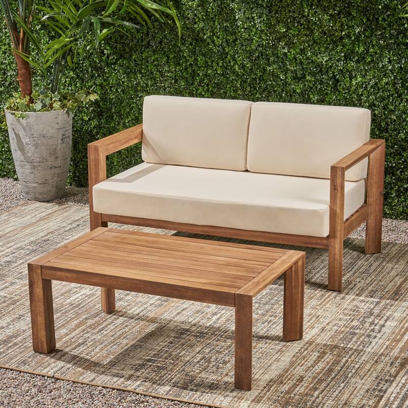 Outdoor Wood Frame Conversation Sofa Set of 2