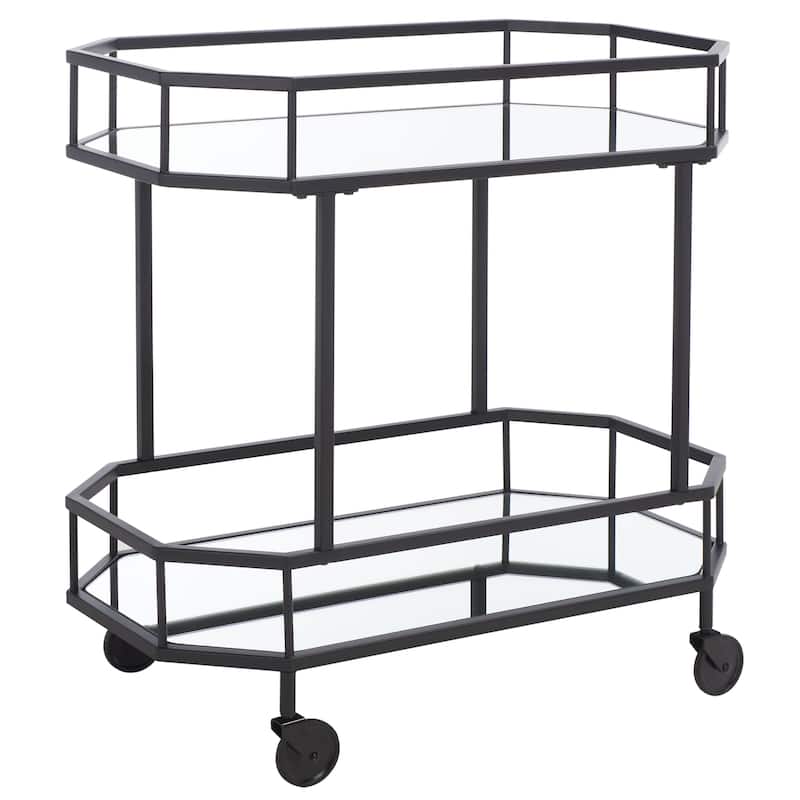 SAFAVIEH Silva 2 Tier Octagon Bar Cart-Rose Gold / Mirror. - 30" W x 17" D x 30" H