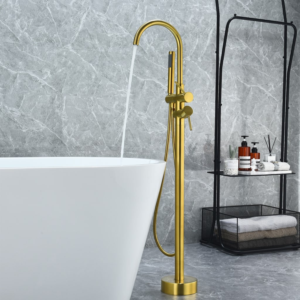 Altair Assens Double Lever Handle Freestanding Floor Mounted Tub Filler with Handshower
