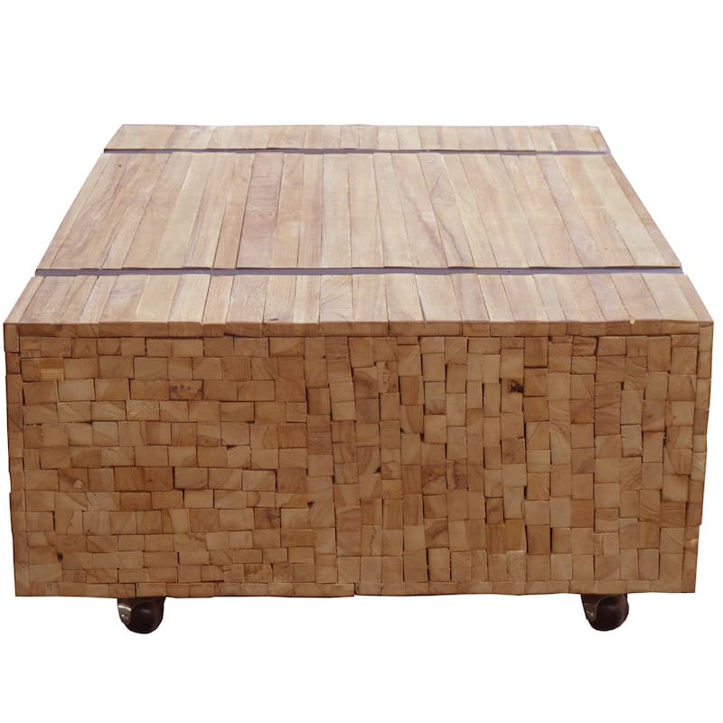 Chic Teak Rustic Teak Wood Hanover Coffee Table With Wheels