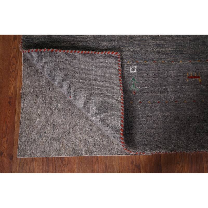 Gray Gabbeh Indian Area Rug Handmade Wool Carpet - 8'1"x 9'6"