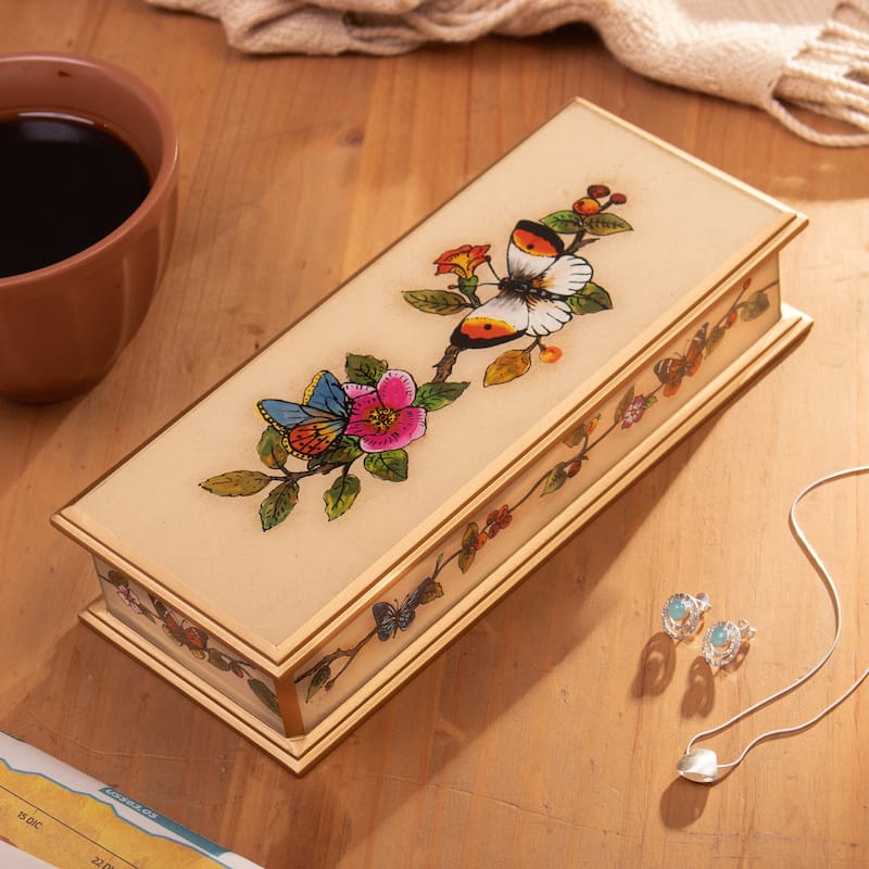 Novica Handmade Floral Hope Reverse-Painted Glass Decorative Box