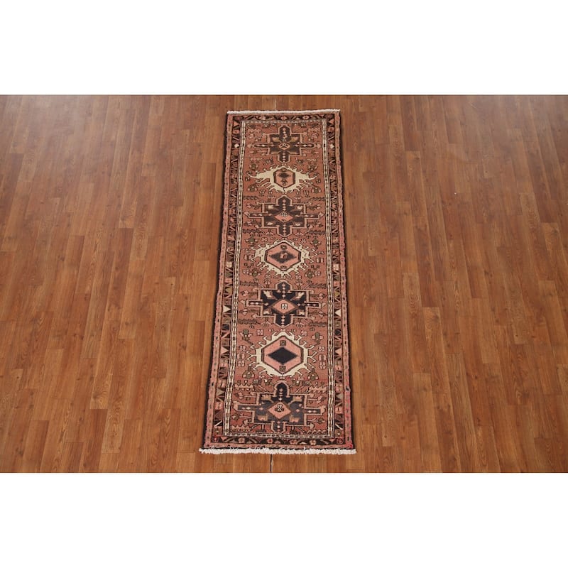 Pink Gharajeh Persian Vintage Runner Rug Handmade Wool Carpet - 2'3"x 6'7"
