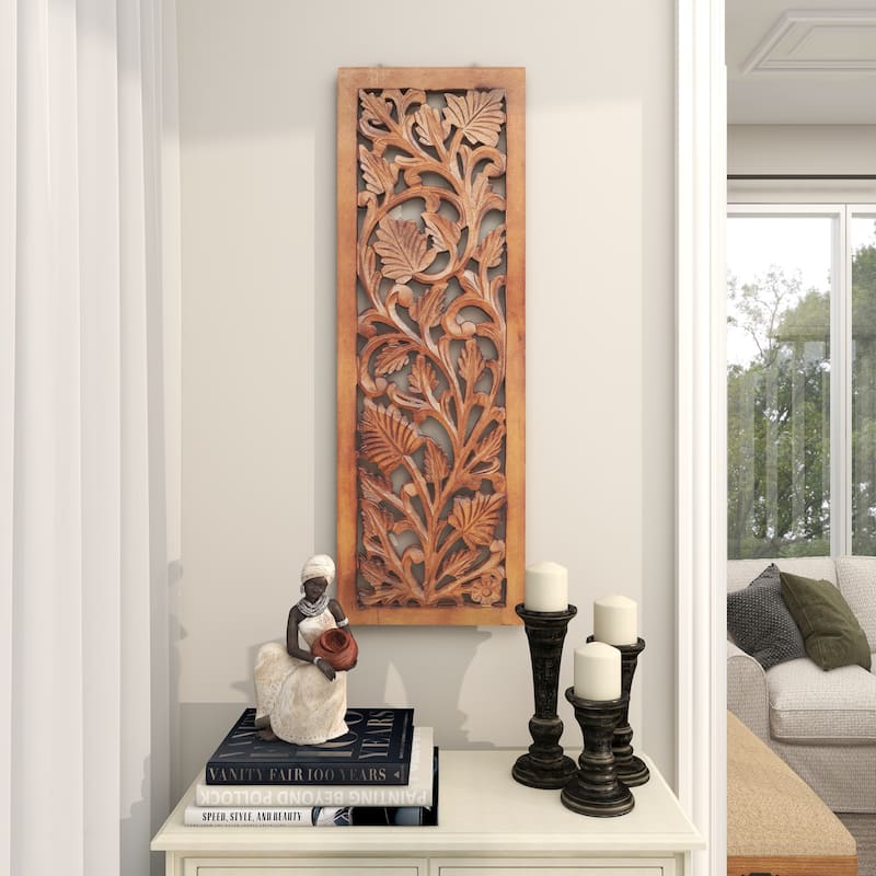 Wooden Scroll Intricately Carved Arabesque or Floral Carved Acanthus Home Wall Decor - Gold or Brown Roche River Décor