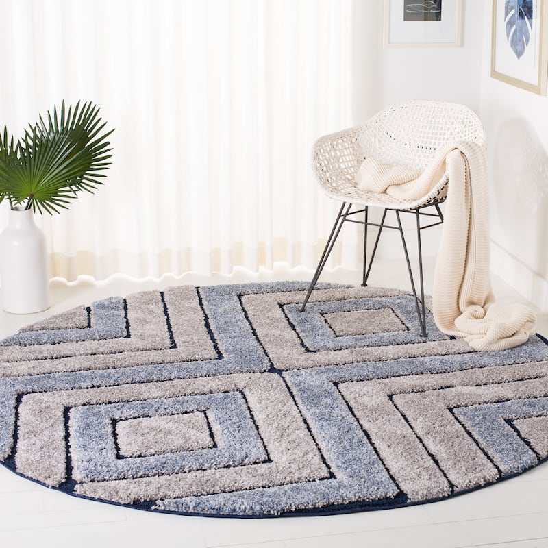 SAFAVIEH Memphis Shag Fieke 1.2 inch-thick Rug - 6'7" Round - Grey/Blue