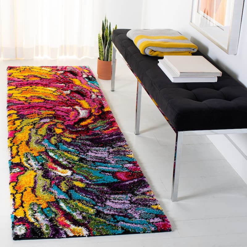 SAFAVIEH Fiesta Shag Victorina Abstract Rainbow Rug - 2'3" x 12' Runner - Multi